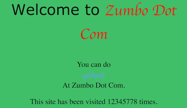 Screenshot of "Zumbo Dot Com" homepage.